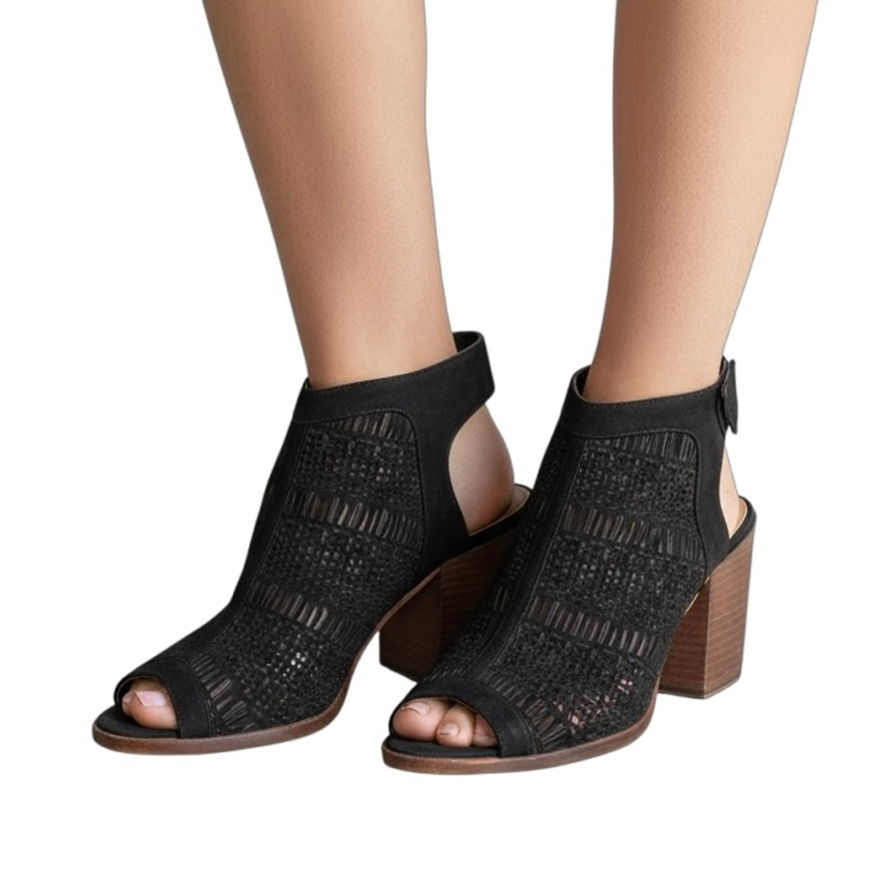 Vince Camuto Shooties Black Faux Suede Block Heel Size 9.5
